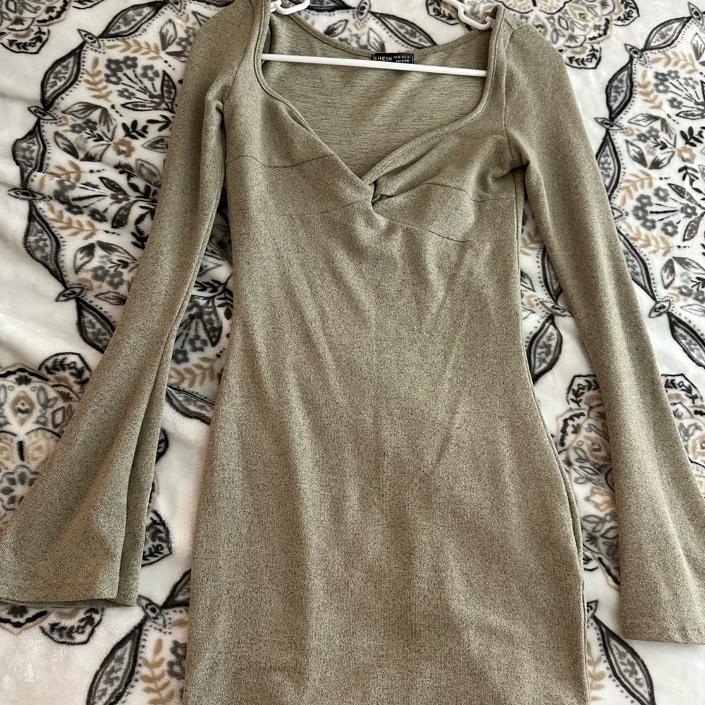 Olive Green Mini Sleeve Dress
